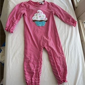 Three Sisters Pink Striped Kids One Piece with Cupcake Design